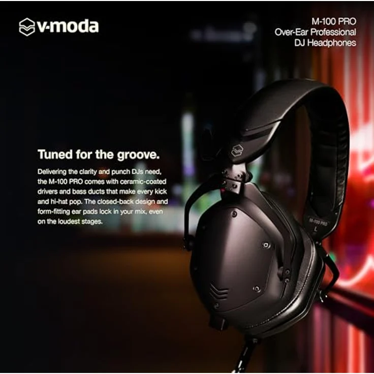 V-Moda M-100 PRO, Over-Ear DJ-Kopfhörer mit Keramik-Treibern, 5 Hz - 40 kHz Frequenzbereich, schwarzes Design – Bild 4