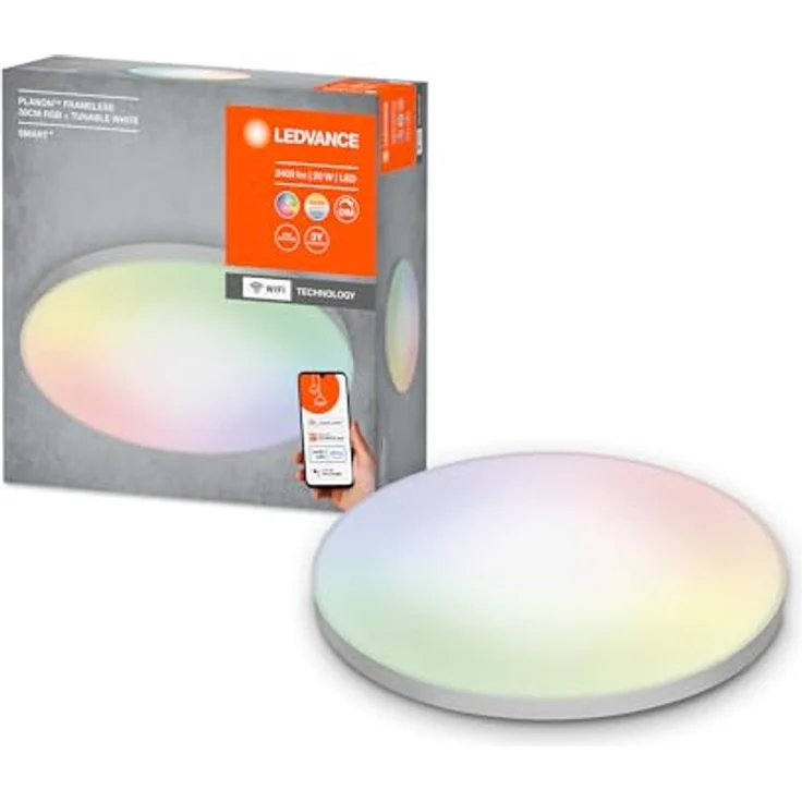 LEDVANCE SMART+ Smarte LED Deckenleuchte, Panel für Innen mit WiFi Technologie, Lichtfarbe änderbar (3000K-6500K), RGB-Farben änderbar, 300mm Durchmesser, Kompatibel mit Google und Alexa Voice Control – Bild 2