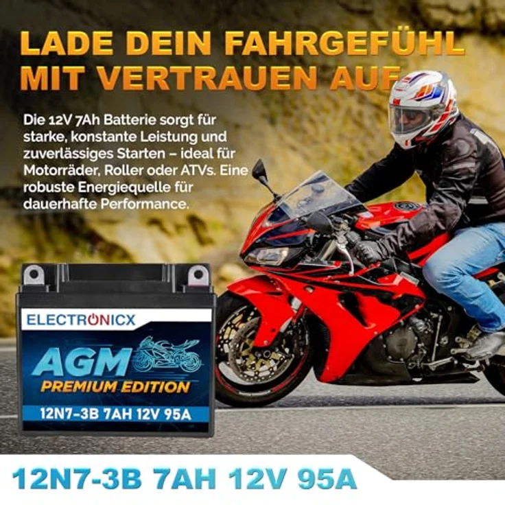 Electronicx AGM-12N7-3B, 7Ah 12V AGM Motorradbatterie - wartungsfrei, auslaufsicher und rüttelfest für Motorrad, Roller und Quad – Bild 2