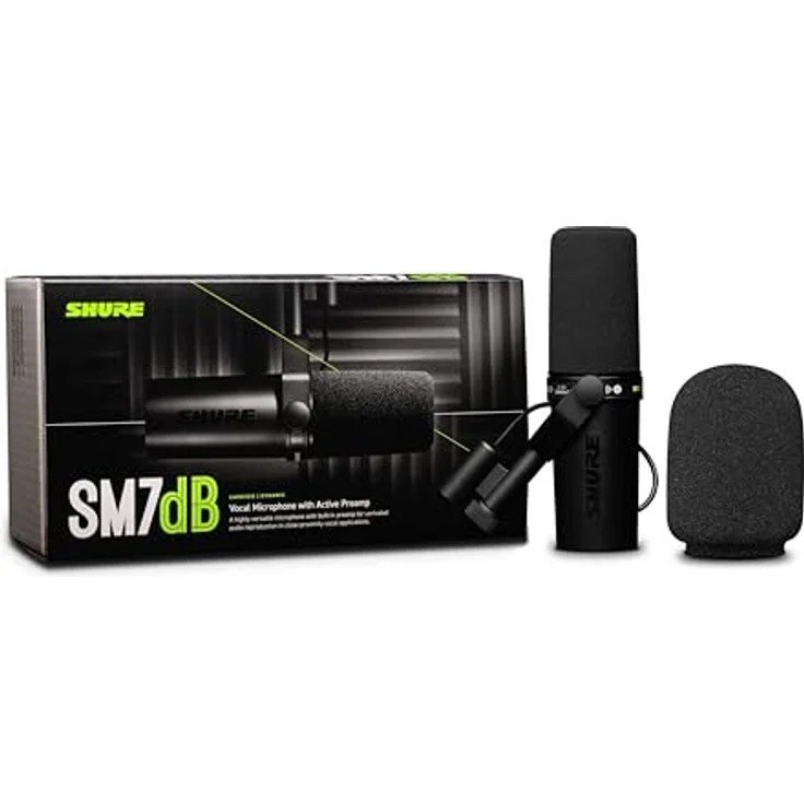 Shure SM7dB Dynamisches Sprach-und Gesangsmikrofon mit integriertem Vorverstärker für Rundfunk, Podcast und Aufnahmen, breiter Frequenzbereich, Warmer und weicher Klang - Schwarz – Bild 2