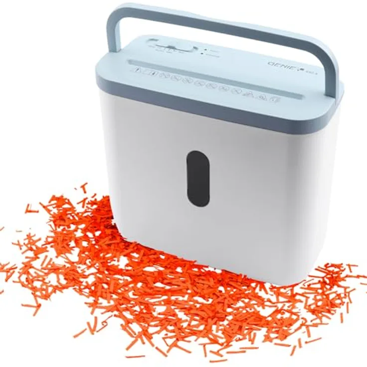 GENIE 440 X Aktenvernichter | Partikelschnitt 4x38 mm | Sicherheitsstufe P-4 | Leise 72 dB | Kompakt & Mobiler Shredder | Automatische Start-/Stopp-Funktion | Überhitzungsschutz | Farbe weiß blau