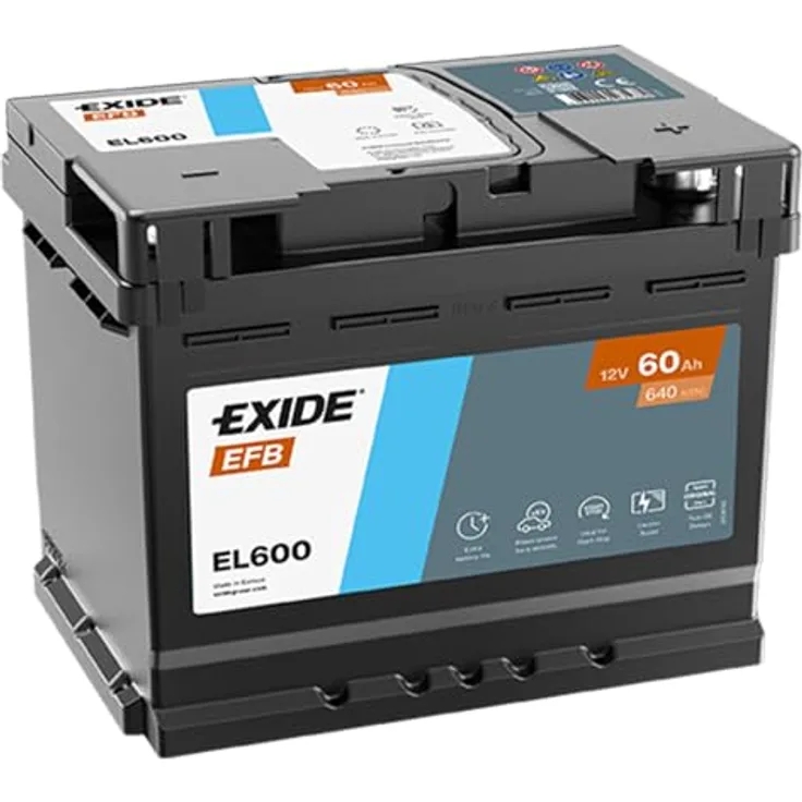 Exide EL600 Start-Stop EFB, 12V 60Ah 640A Autobatterie mit hoher zyklischer Lebensdauer