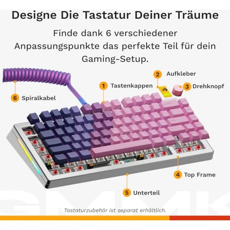 Glorious Gaming GMMK 3 PRO: Mechanische Tastatur TKL 75% in Amerikanische QWERTY - Silber, Aluminiumgehäuse, Hot-Swap MX-Schalter, Schalldämmung & angepasste Tastenkappen – Bild 4