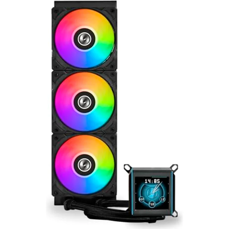Lian Li Galahad LCD AIO CPU-Kühler, Hochleistungs-ARGB-Lüfter, LCD-Bildschirm, 45-Grad-Anschlüsse, Asetek-Pumpe der 8. Generation, 360mm, Schwarz – Bild 4