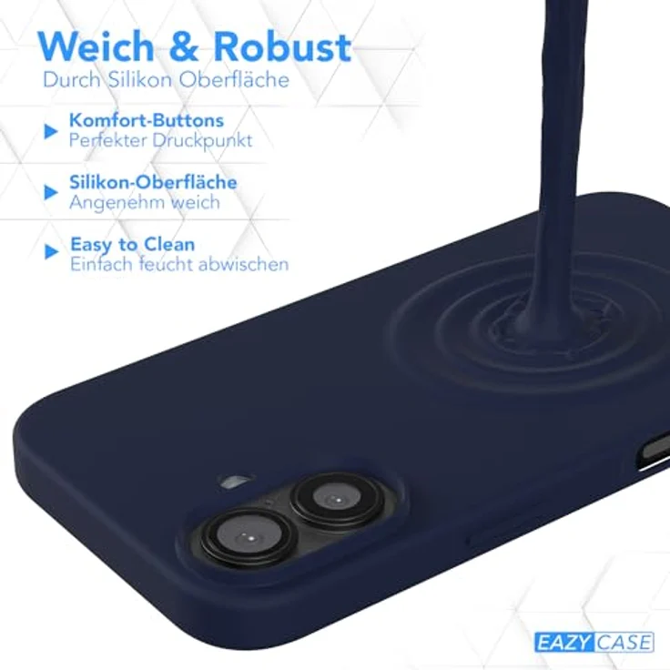EAZY CASE Premium Silikon Handyhülle für iPhone 16, Slimcover mit Kameraschutz, Innenfutter, Nacht Blau, kratzresistent, kabelloses Laden, 3-Schichten Aufbau – Bild 4
