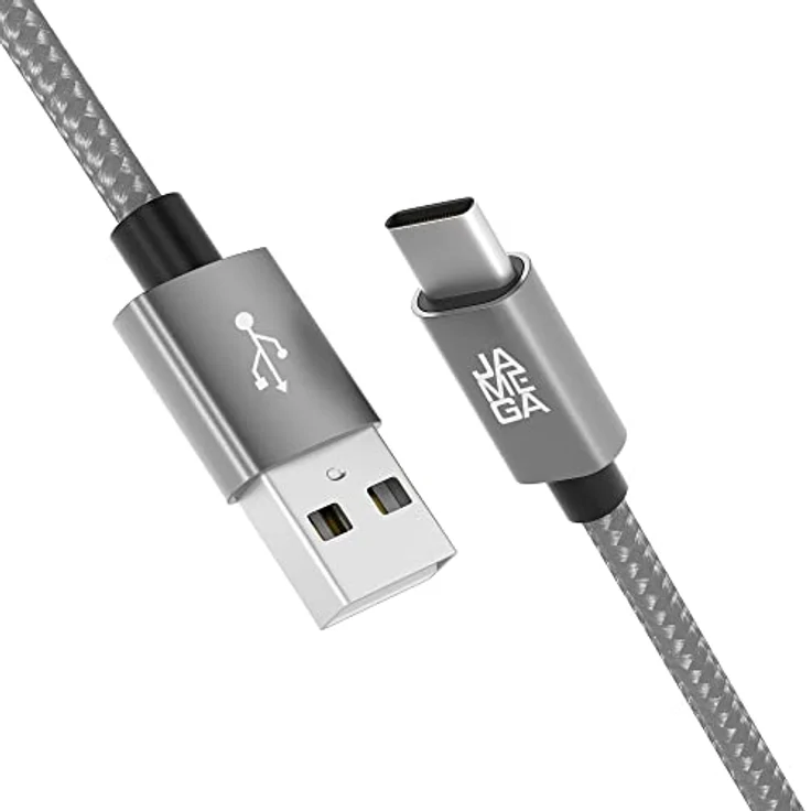 JAMEGA USB-C Kabel Nylon Schnell Ladekabel, 3m, Hochgeschwindigkeits-Datenkabel für Samsung, Huawei, HTC und LG, 5 Gbps Übertragungsrate, Knickschutz – Bild 1