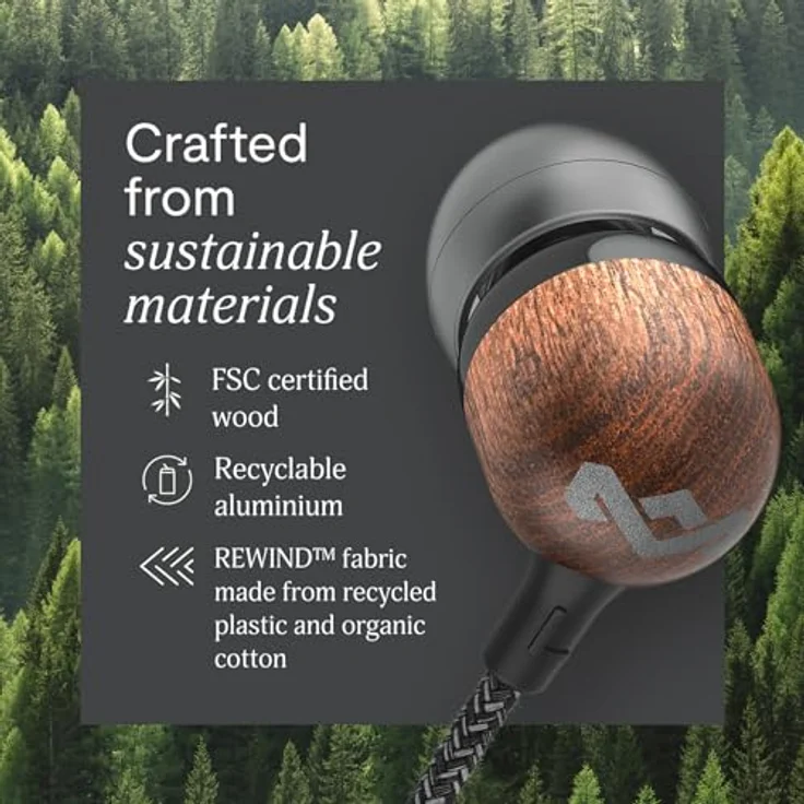 House of Marley Smile Jamaica In-Ear-Kopfhörer, USB-C, 9,2-mm-Treiber, integriertem Mikrofon, verwicklungsfreiem Kabel, schwarz – Bild 5