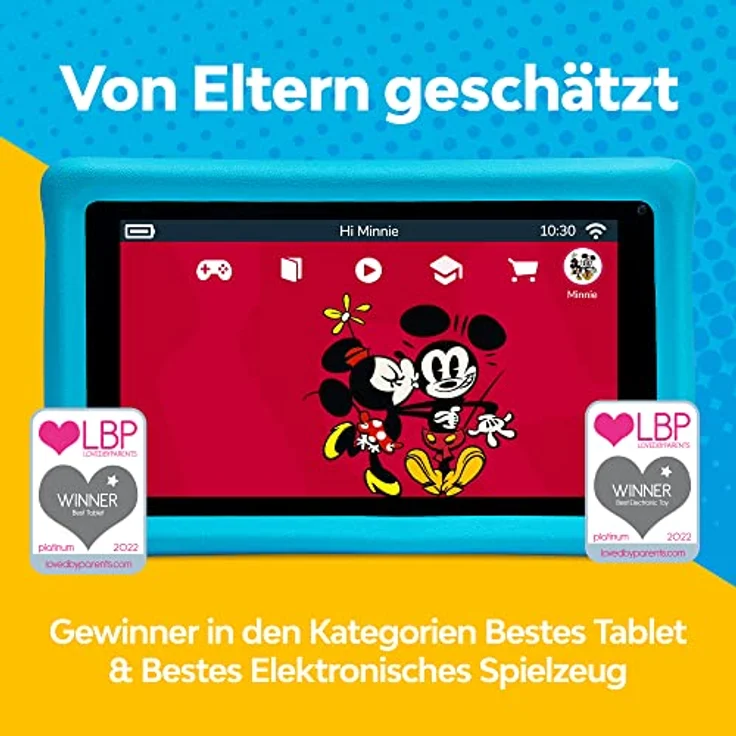 Pebble Mickey and Friends (7", 16 GB, Blue), Tablet, Blau - Disney Bundle mit Kopfhörern, Gamestore Junior Zugang und Schutzhülle – Bild 2