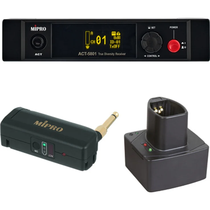 Mipro ACT-5800 Instrument Set, digitales 5,8 GHz True Diversity Funksystem mit Anstecksender für Instrumente, bis zu 8 Kanäle, Reichweite bis zu 100 Meter