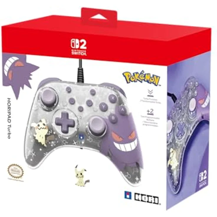 HORI HORIPAD Turbo (Gengar und Mimigma), Kabelgebundener Controller für Nintendo Switch 2 mit programmierbaren Rücktasten und Turbo-Funktionen, offiziell lizenziert von Nintendo und Pokémon – Bild 1