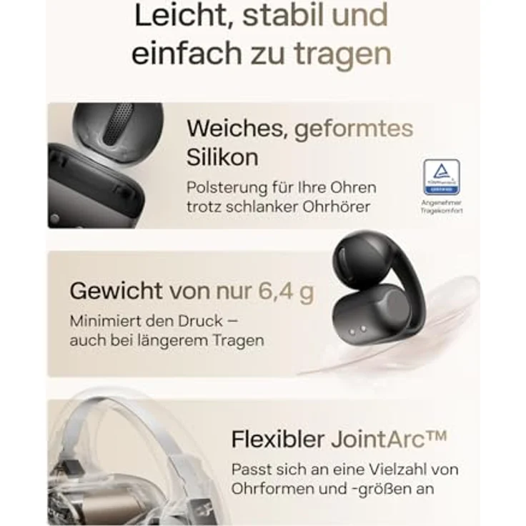 SHOKZ OpenDots 2, Open-Ear Clip-On Earbuds mit Dolby Audio, 40 Std. Laufzeit, Bluetooth 6.1, IP57 wasserdicht, 3 Mikrofone für klare Anrufe, kabelloses Laden, Schwarz – Bild 5