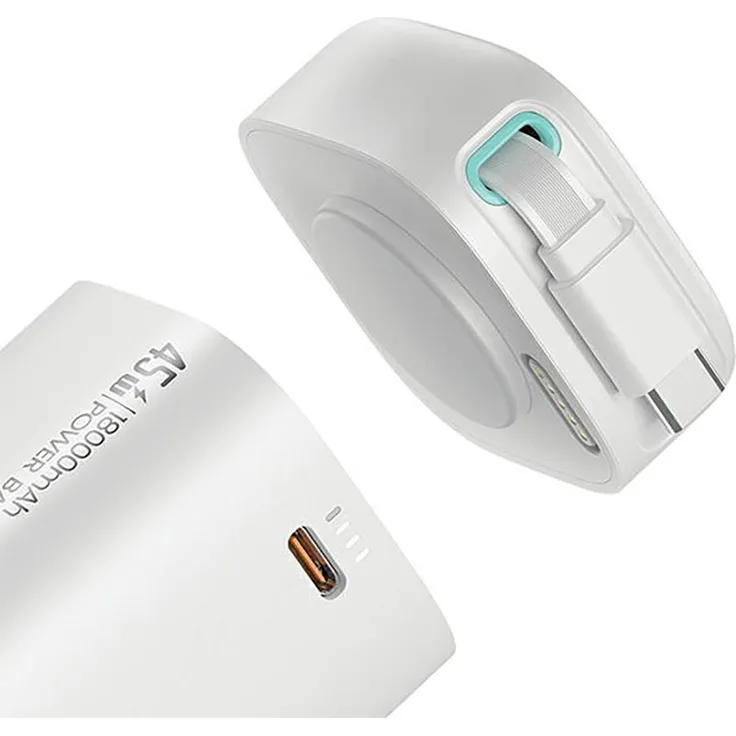Usams XMF Series Powerbank mit 18000 mAh, Usb-C Retractable, 45W Fast Charge, weiß