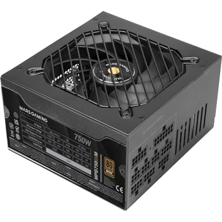Mars Gaming MPB750SIM, Vollmodulares ATX 750W Netzteil mit 80Plus Bronze, 90% Effizienz, 140mm Extreme Silence Lüfter, 7 Jahre Garantie, Schwarz – Bild 1