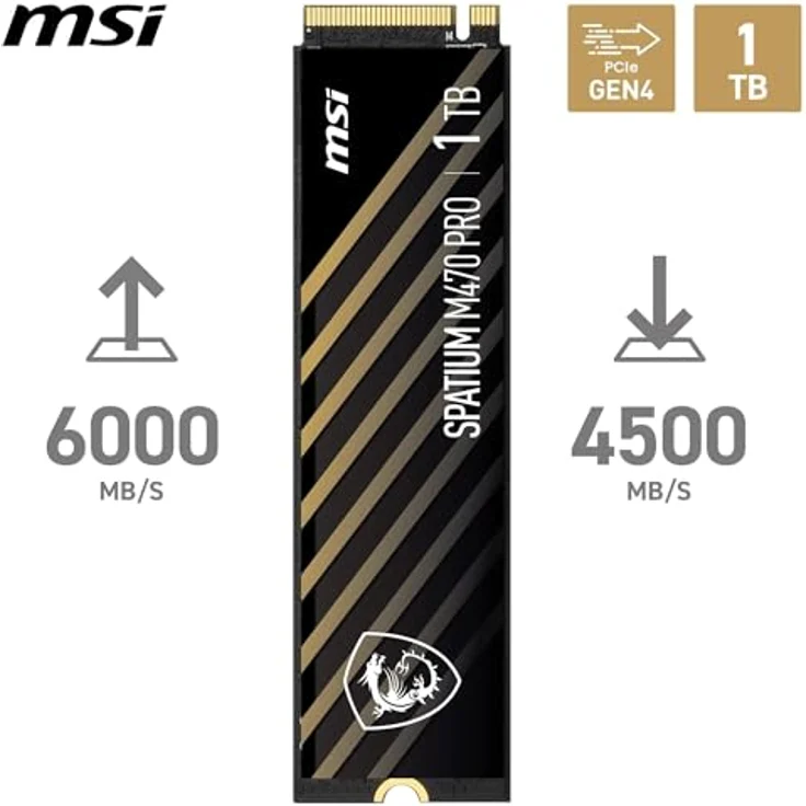 MSI SPATIUM M470 PRO 1TB SSD NVMe PCIe 4.0 M.2 Gen4, bis zu 6000MB/s, Schwarz – Bild 3