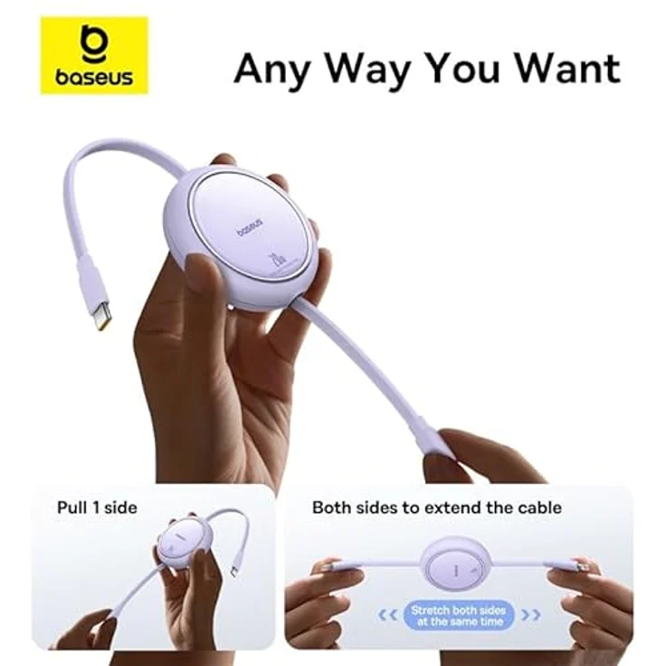 Baseus Free2Pull Einziehbares USB-C auf Lightning Schnellladekabel 1 Meter, 20W, weiß – Bild 3