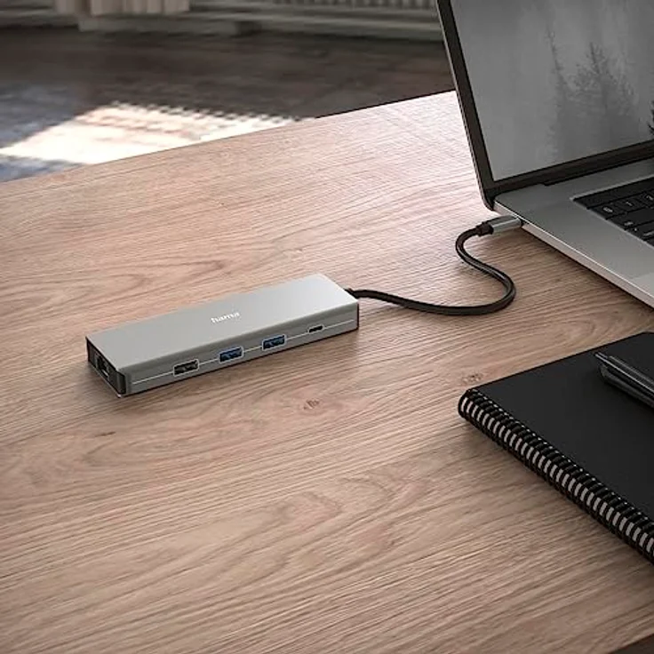 Hama USB-Hub 9 Ports (4x USB-A, 1x USB-C Daten, 1x USB-C Power, 2x HDMI, 1x LAN/Ethernet, Ultra-HD 4K, bis zu 5 Gbit/s, MST für mehrere Bildschirme, Thunderbold, Power Delivery) Aluminium – Bild 4