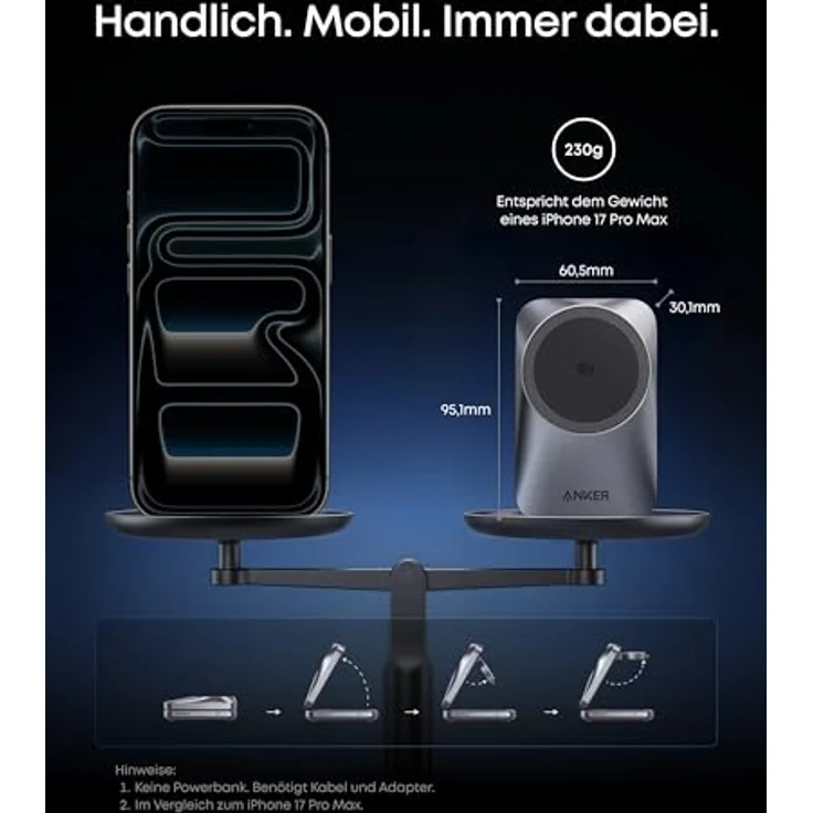 Anker Prime MagGo 3-In-1 Kabelloses Ladegerät, 25W Leistung, schwarz – Bild 4