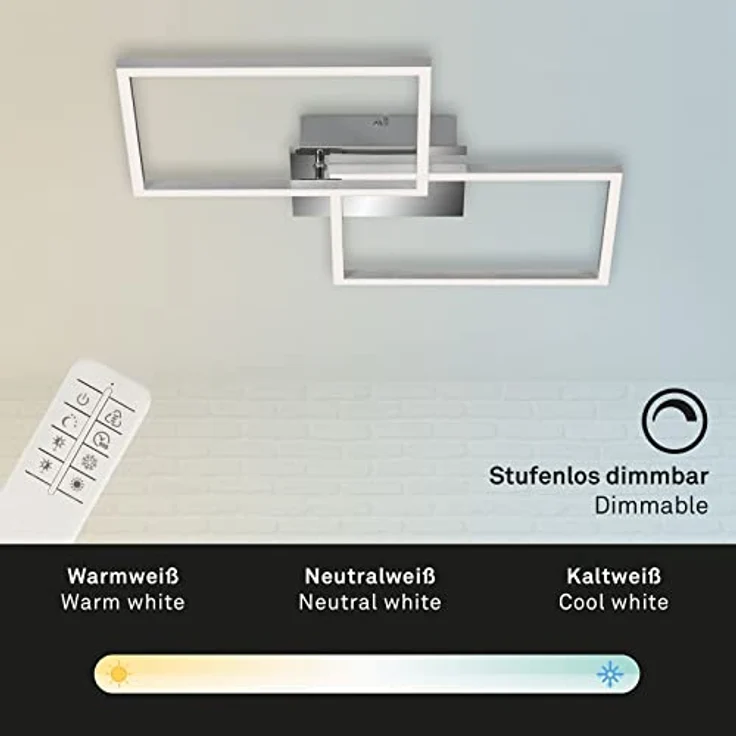 BRILONER Leuchten - LED Deckenleuchte, Deckenlampe dimmbar, inkl. Fernbedienung, inkl. Farbtemperatursteuerung, inkl. Nachtlichtfunktion und Timer, Chrom-Alu, 500 x 388 x 78mm (LxBxH) – Bild 3