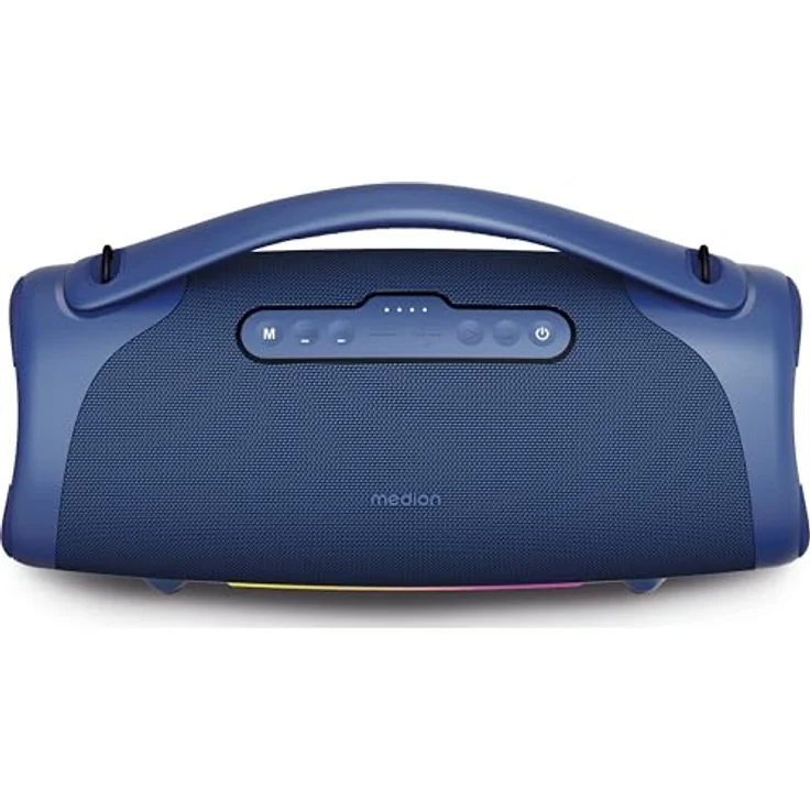MEDION P61768 tragbarer Bluetooth Lautsprecher (Akku, Bass Boost, RGB Lichteffekte, IPX7 Wasserschutz & robust, integrierte Powerbank, 2X 25 W + 50 W RMS) Blau – Bild 3