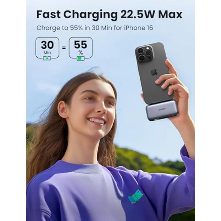 UGREEN Powerbank, 5000 mAh, USB-C-Anschluss, kompatibel mit iPhone 16 15 iPad Pro Galaxy Pixel, LED-Display, Halterung – Bild 2