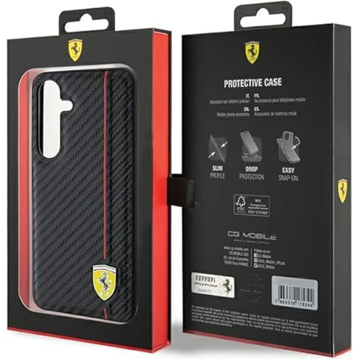 Ferrari Handyhülle Case Galaxy S24, Carbon-Look schwarz, Metall-Logo, 6,2 Zoll, Stoßfest, passgenau – Bild 8