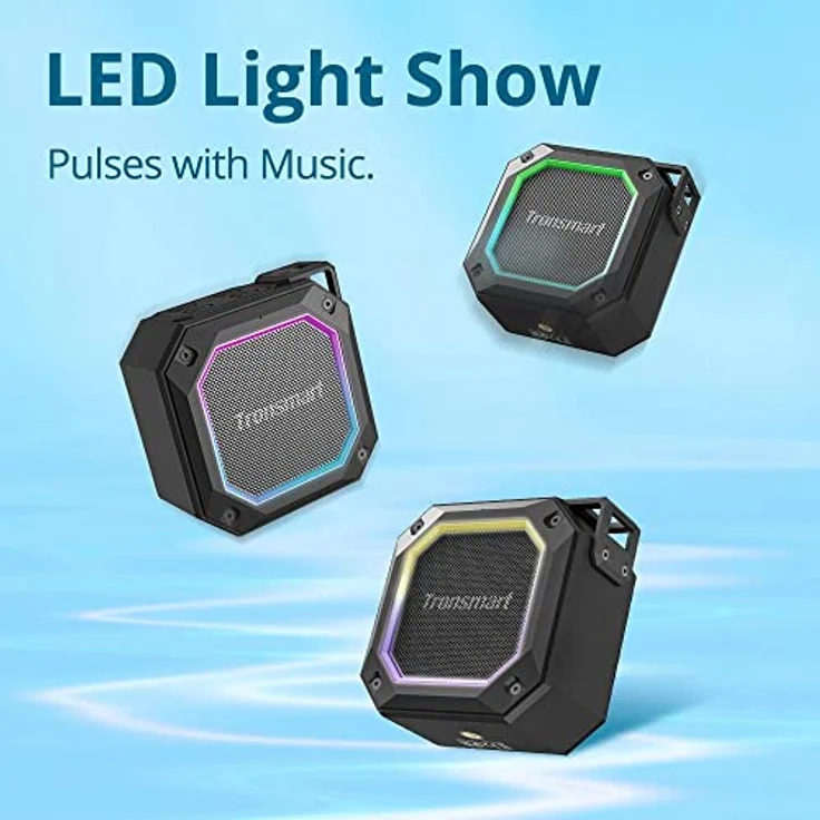 Tronsmart Groove 2 Bluetooth Lautsprecher, mit 18 Stunden Spielzeit, Bluetooth 5.3, LED Lichter, Wasserdicht IPX7, Extra Bass, Eingebautes Mikrofon, für Smartphone, Party, Reisen, Strand, etc. – Bild 2