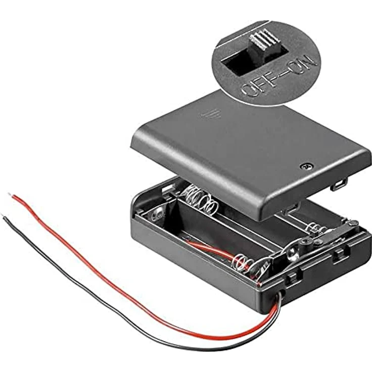 AccuCell Batteriehalter für 3x Mignon, wasserabweisend mit Deckel und Schalter, schwarz – Bild 3