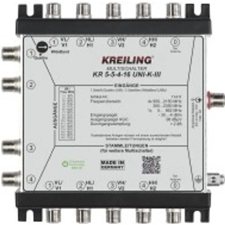 Kreiling Unicable Kaskaden-MS KR 5-5-4-16UNI-K-III, Multischalter mit 64 Teilnehmeranschlüssen und 5 Eingängen ohne Netzteil