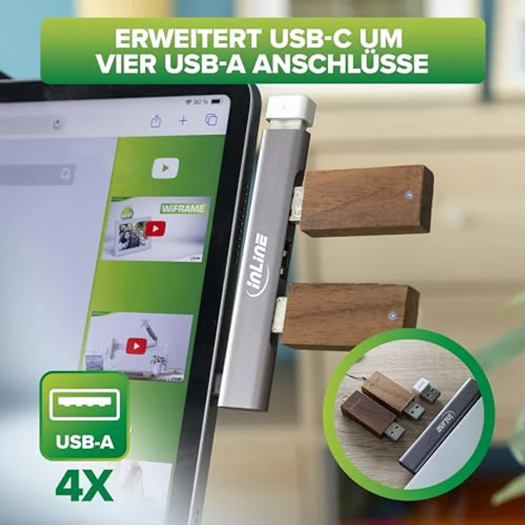 InLine Slim USB-C Hub mit 4 USB-A Ports, 1x USB 3.2 Gen.1, 3X USB 2.0, kompakt, ideal für Maus, Tastatur & USB-Sticks, 33203N – Bild 2