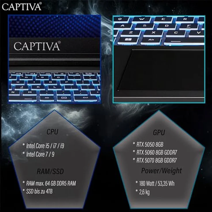 Captiva Advanced Gaming I94-378GE, 17.3" Laptop mit Intel Core i7-13620H, 64 GB RAM, 2 TB SSD, NVIDIA GeForce RTX 5070, Schwarz – Bild 7