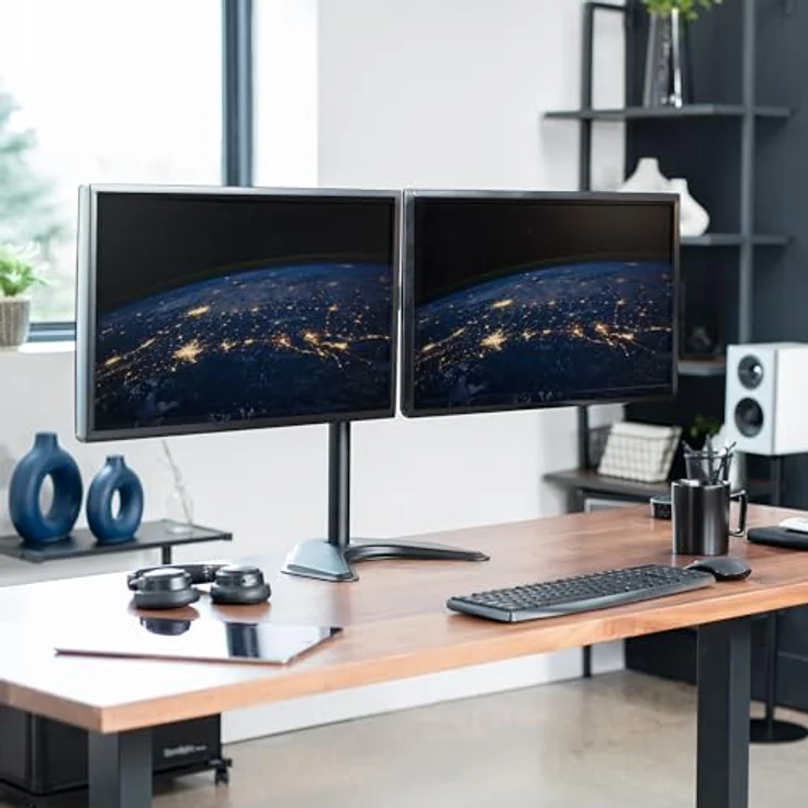 Vivo Dual LCD Monitor freistehende Tischhalterung mit optionaler Schraube durch Ständer, robust, voll verstellbar, passend für 2 Bildschirme bis 68,6 cm Schwarz 24'' - 29.9'' - Preisvergleich – Bild 2