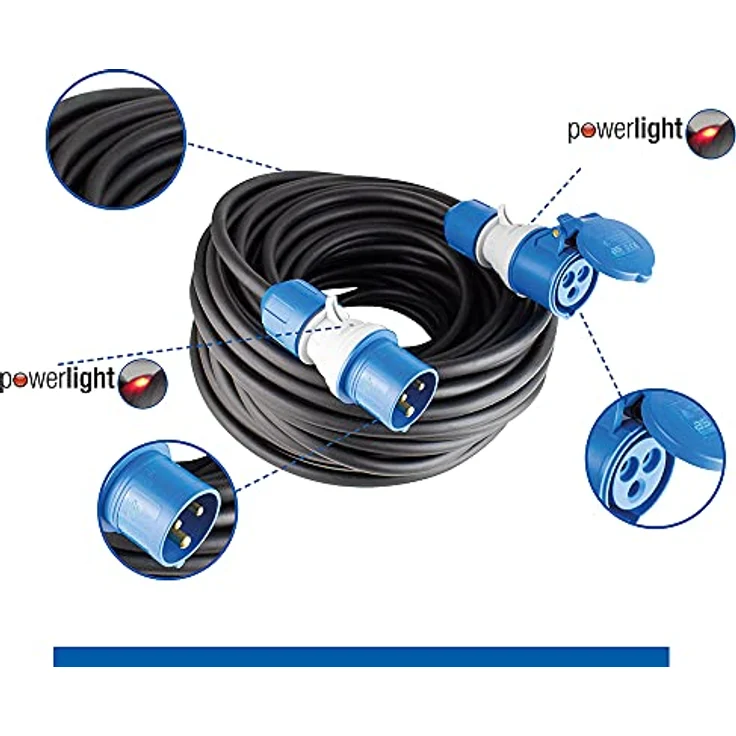 as - Schwabe CEE Camping -Verlängerungsleitung 25m mit neuer powerlight Spannungsanzeige, CEE-Stecker & -Kupplung, 3-polig, 230 V /16 A, Outdoor IP44 Spritzwasserschutz, Schwarz I 61409 – Bild 5