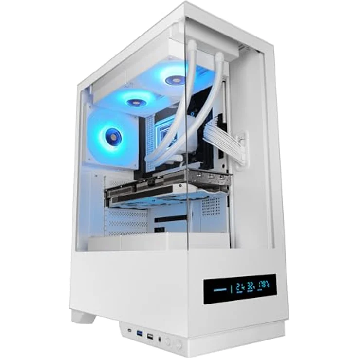Mars Gaming MC-Pulsar ATX Gaming-Gehäuse mit LCD-Bildschirm, doppelt gehärtetem Glas, weiß – Bild 1