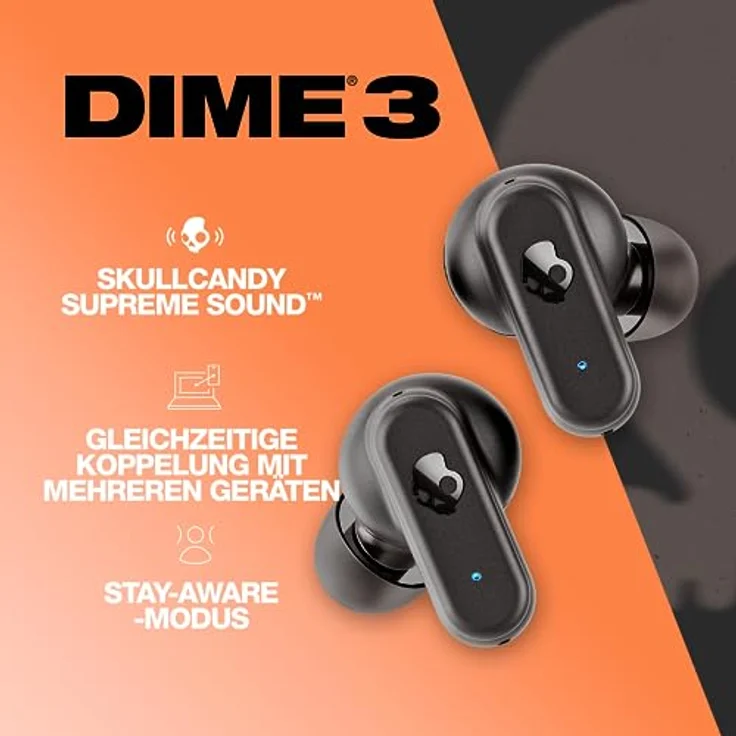 Skullcandy Dime 3 In-Ear Wireless-Kopfhörer, 20 Std. Akkulaufzeit, Mikro, kompatibel mit iPhone, Android und Bluetooth-Geräten - Schwarz – Bild 2