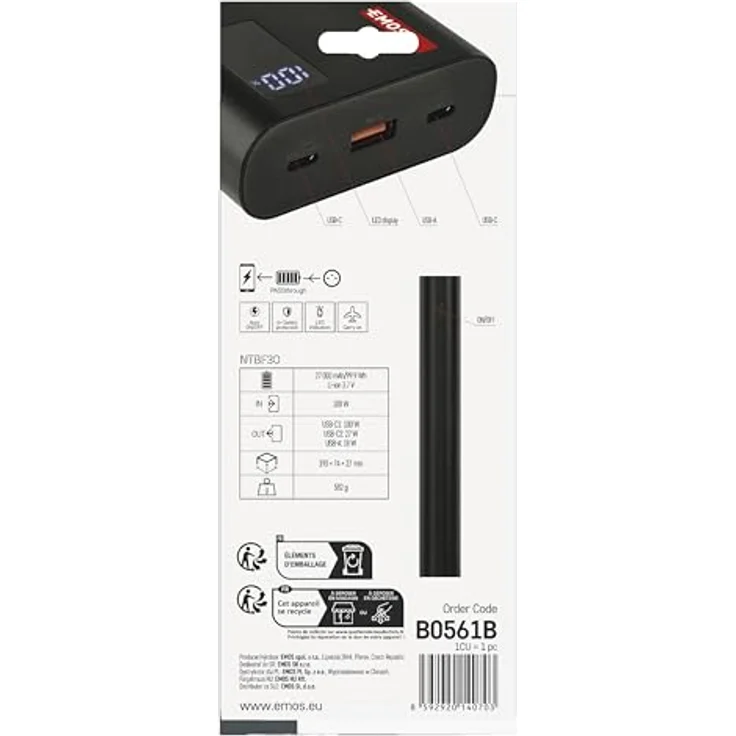 EMOS Powerbank 27 000 mAh NTBF30 - Externer Akku mit Passthrough und Fast-Charging 100W PD - 2X USB-C/USB-A-Port - Schwarz – Bild 3