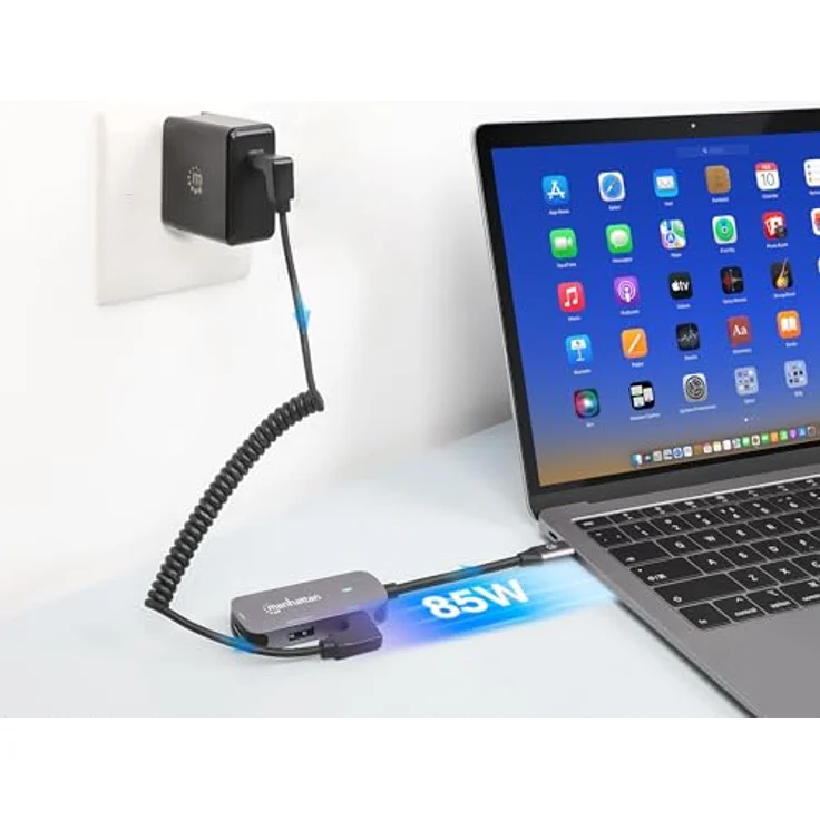 Manhattan Notebook Dockingstation 190299, 3-in-1 USB-C Dock mit 4K HDMI, 85W Power Delivery und USB-A Anschluss – Bild 2
