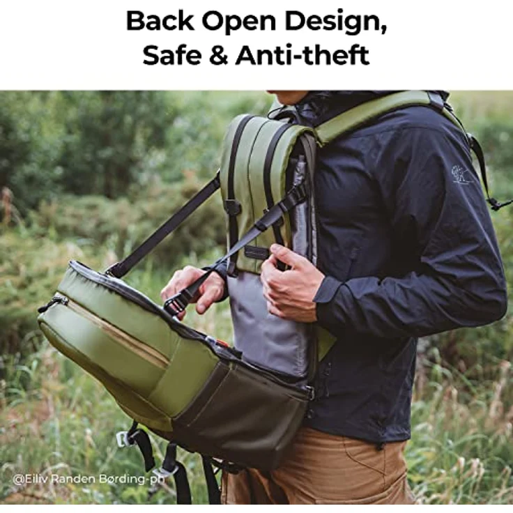 K&F CONCEPT Kamerarucksack 20L, Fotorucksack mit 15,6 Zoll Laptopfach, spritzwassergeschützt und Regenschutz für DSLR SLR, große Kameratasche mit seitlichem Zugriff – Bild 4