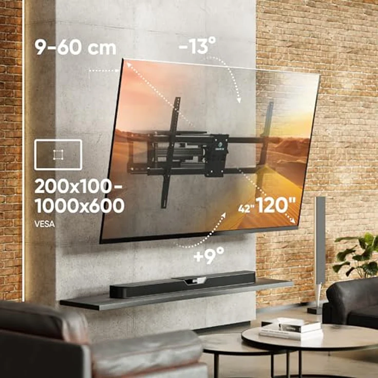 ONKRON M10-B TV Wandhalterung schwenkbar für 42-120 Zoll TV bis zu 100 kg, Ultra Slim ausziehbar & neigbar, max VESA 1000x600, Schwarz – Bild 2