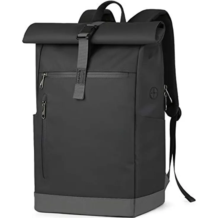 Inateck RollTop Rucksack Herren Damen 25L-30L Schwarz - LaptopRucksack mit Spritzwasserschutz, flexiblem Stauraum & 17 Zoll Laptopfach