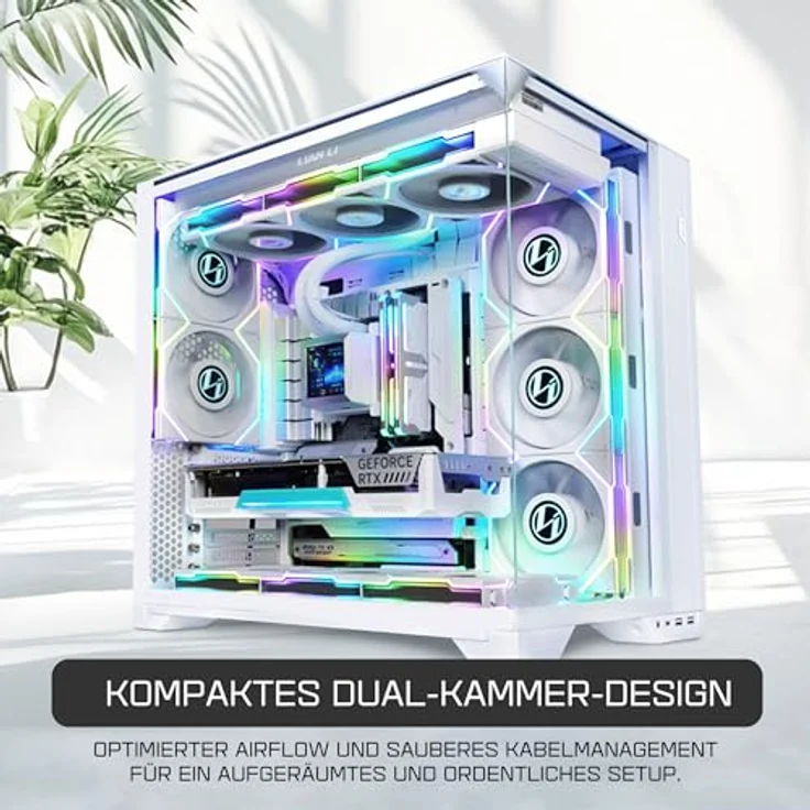 Lian Li O11 Vision Compact Gaming PC Gehäuse ATX Weiß - Midi Tower PC Gehäuse mit Tempered Glass, Grafikkarten bis 408 mm, bis zu 360 mm Radiatoren, Stahl, Aluminium, Gehärtetes Glas – Bild 2