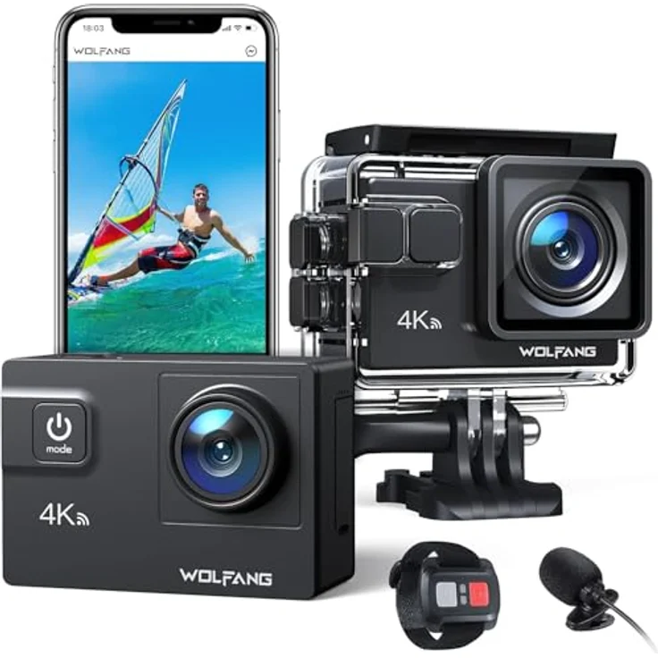 WOLFANG GA300 Action Cam, 4K 60FPS Video, 24MP Foto, WiFi, 40M wasserdicht, mit Doppelmikrofon und Zubehör – Bild 1