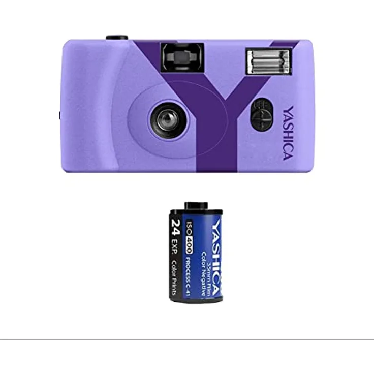 YASHICA MF1Y Analog Kamera-Set mit internem Blitz, inklusive Farbgelfilm 400 Asa für 24 Bilder