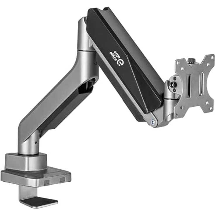 Ergo Office ER-445 1-Fach Monitorhalterung mit Gasfeder, 17-32" Doppelarm, Schwenkbar, Neigbar, Drehbar, VESA 75x75 100x100 bis 15kg Aluminium – Bild 2