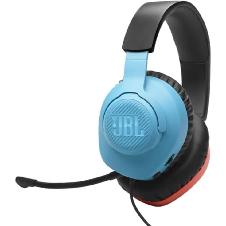JBL Quantum 100N, kabelgebundenes Over-Ear-Gaming-Headset mit abnehmbarem Mikrofon, JBL QuantumSOUND Signature und Memory Foam, Multi-Plattform-Kompatibilität und Windows Sonic Spatial Sound, Blau/Rot – Bild 1