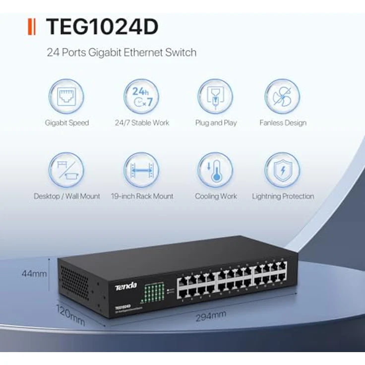 Tenda IMTEG1024D 24-Port Gigabit ungemanaged 24-Port 10/100/1000 Mbps Ethernet Switch – Bild 3