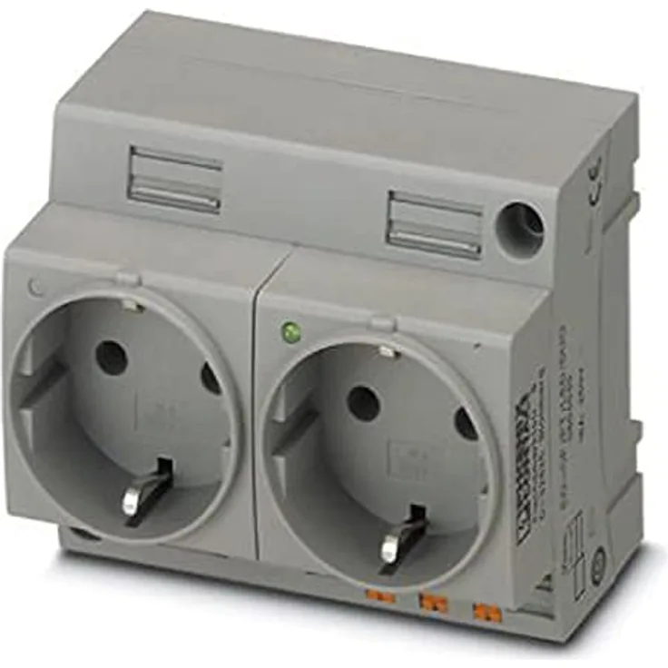 PHOENIX CONTACT EO-CF/PT/LED/DUO Doppelsteckdose, Steckgesicht Typ CE, Push-in-Federanschluss, Leuchtanzeige, 136.000g, Grau, 2 Stück