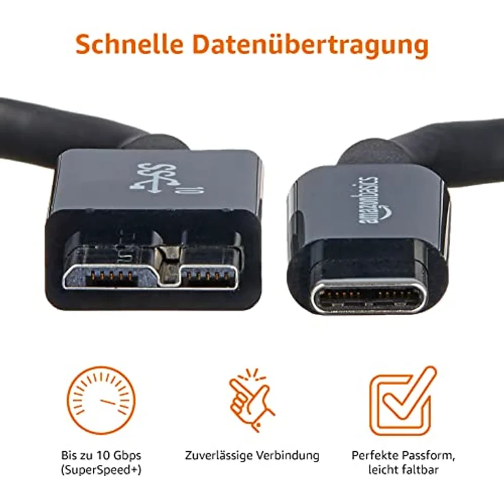 AmazonBasics - Verbindungskabel, USB Typ C auf Micro-USB Typ B, USB 3.1, 2. Generation, 0,9 m, Schwarz - Preisvergleich – Bild 4