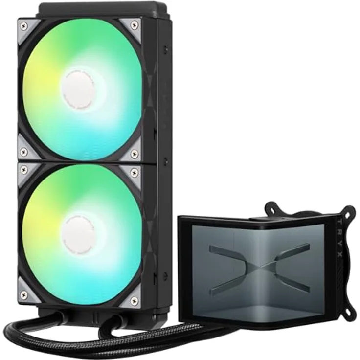 TRYX Panorama SE ARGB, CPU Wasserkühler mit 240-mm-Radiator, ARGB-Beleuchtung und 3D-AMOLED-Display, Schwarz