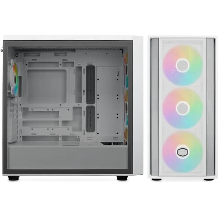 Cooler Master MasterBox 600 – E-ATX-Airflow-Gehäuse Back-Connect-MB- und 420 mm Radiator-fähig, 3 x 140 mm & 1 x 120 mm ARGB-PWM-Lüfter vorinstalliert, gehärtete Glaswand, USB 3.2 Gen 2x2 Typ-C - weiß – Bild 2