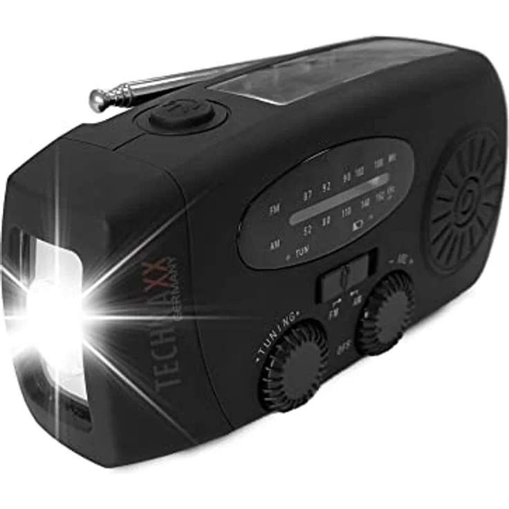 Technaxx Kurbelradio mit Handyladefunktion Solar Radio TX-238 - Tragbares Baustellenradio Notfallradio mit LED-Taschenlampe, USB-A Ausgang zum Laden von Mobilgeräten, Solarpanel,Handschlaufe – Bild 2